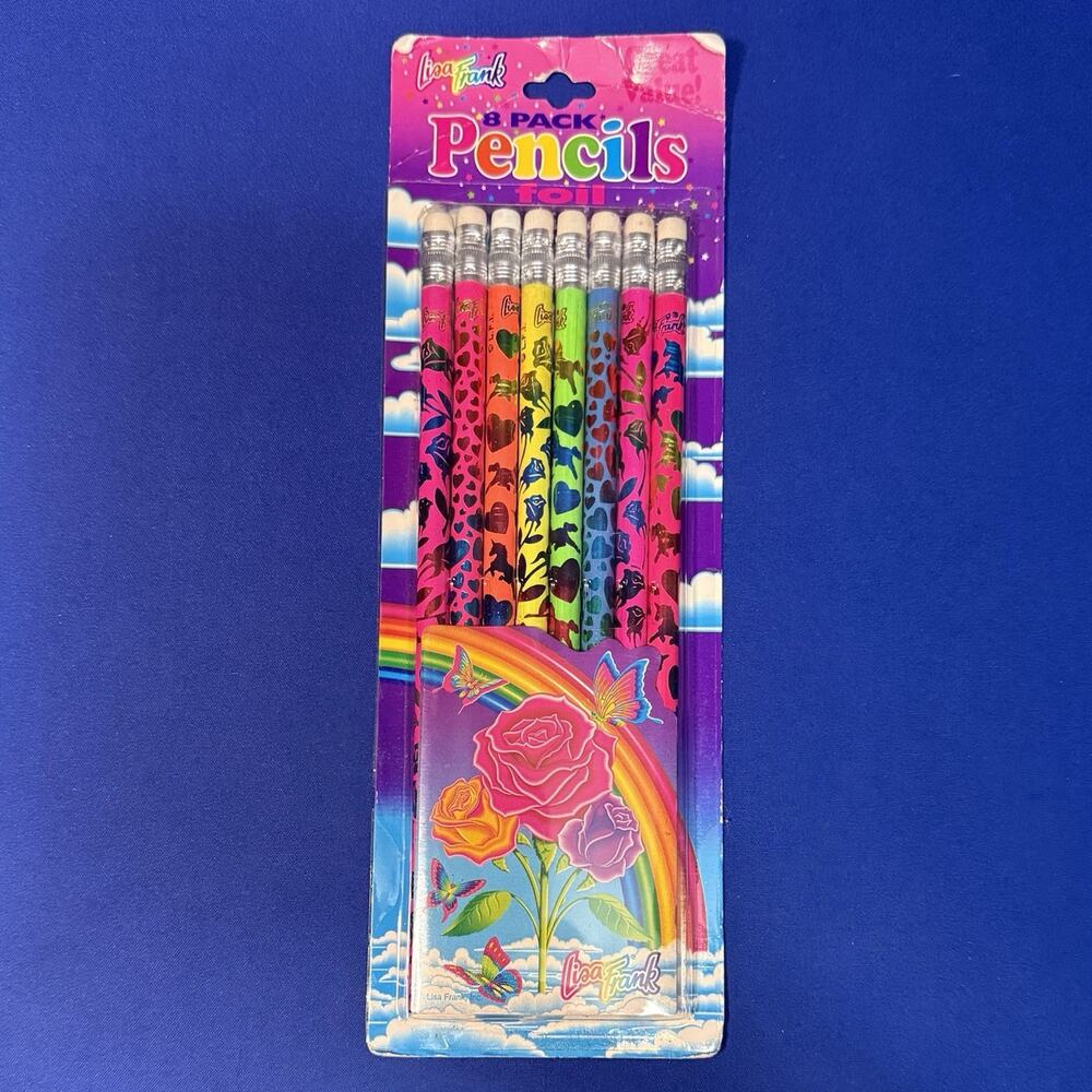 Lisa Frank 8 Foil Pencils Unopened Vintage 1990's Rose Butterfly Rainbow Pattern